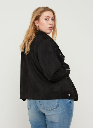 Kurze Jacke aus Kunstleder, Black, Model image number 1