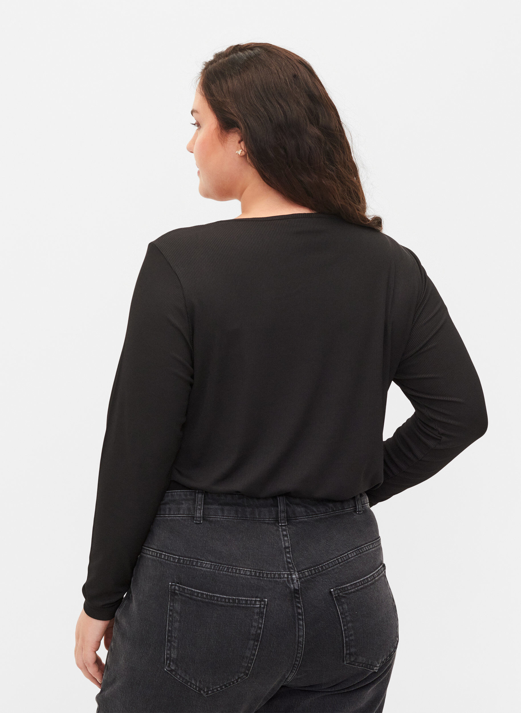 Zizzi Bluse mit Cut-Out und langen &Auml;rmeln, Black, Model image number 1