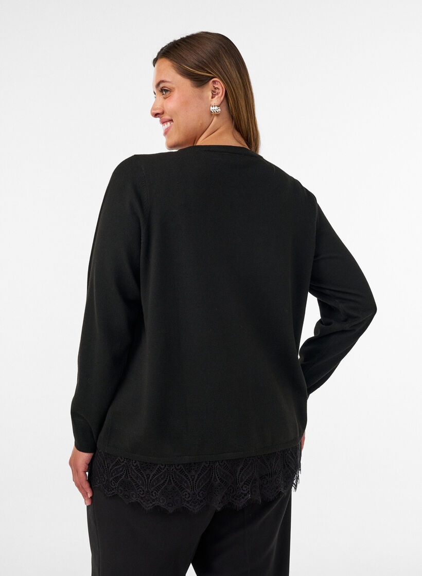 Cardigan mit breitem Spitzensaum, Schwarz, Model image number 2
