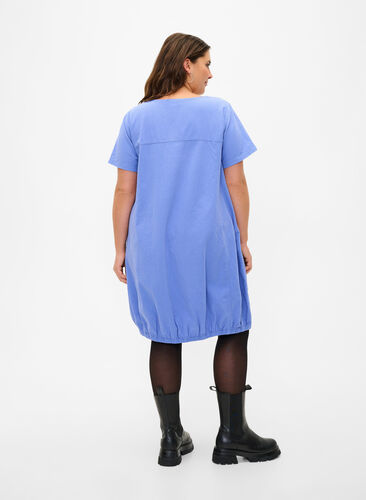 Kurzarm Kleid aus Baumwolle, Wedgewood, Model image number 1