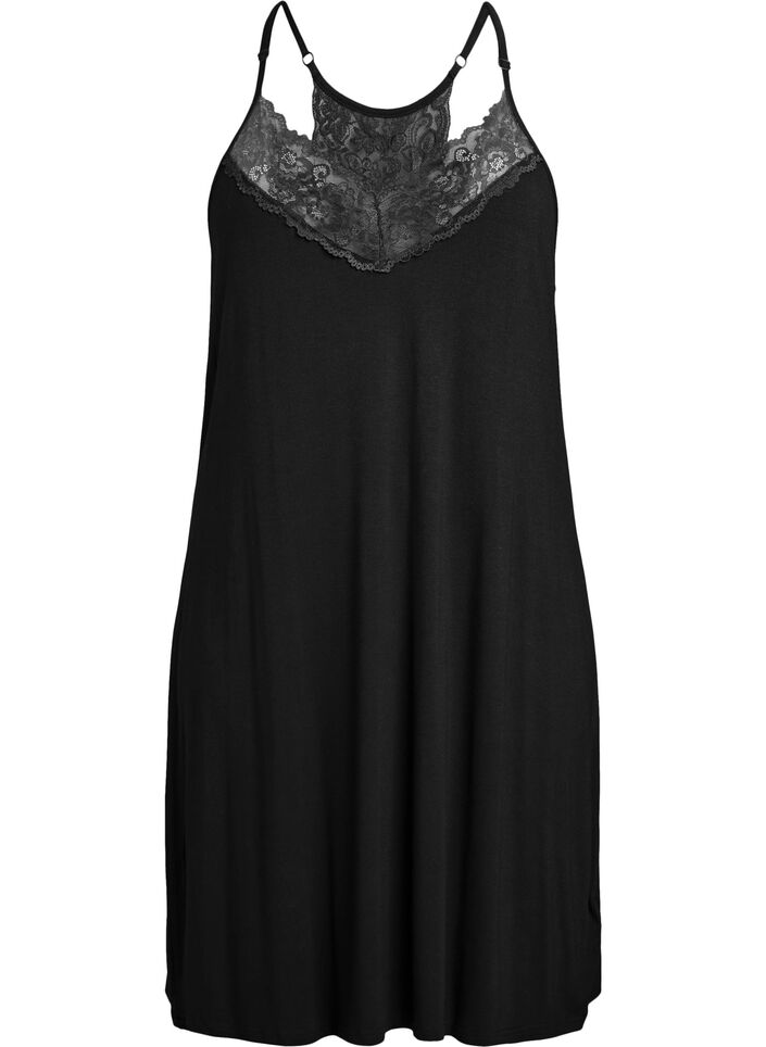 Nachthemd aus Viskose mit Spitzendetails und ohne Ärmel, Schwarz, Packshot image number 0