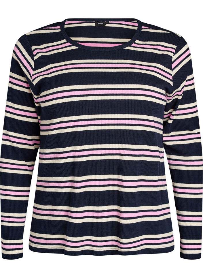 Lang&auml;rmeliges Nachtoberteil aus geripptem Jersey mit Streifen, Blau, Packshot image number 0