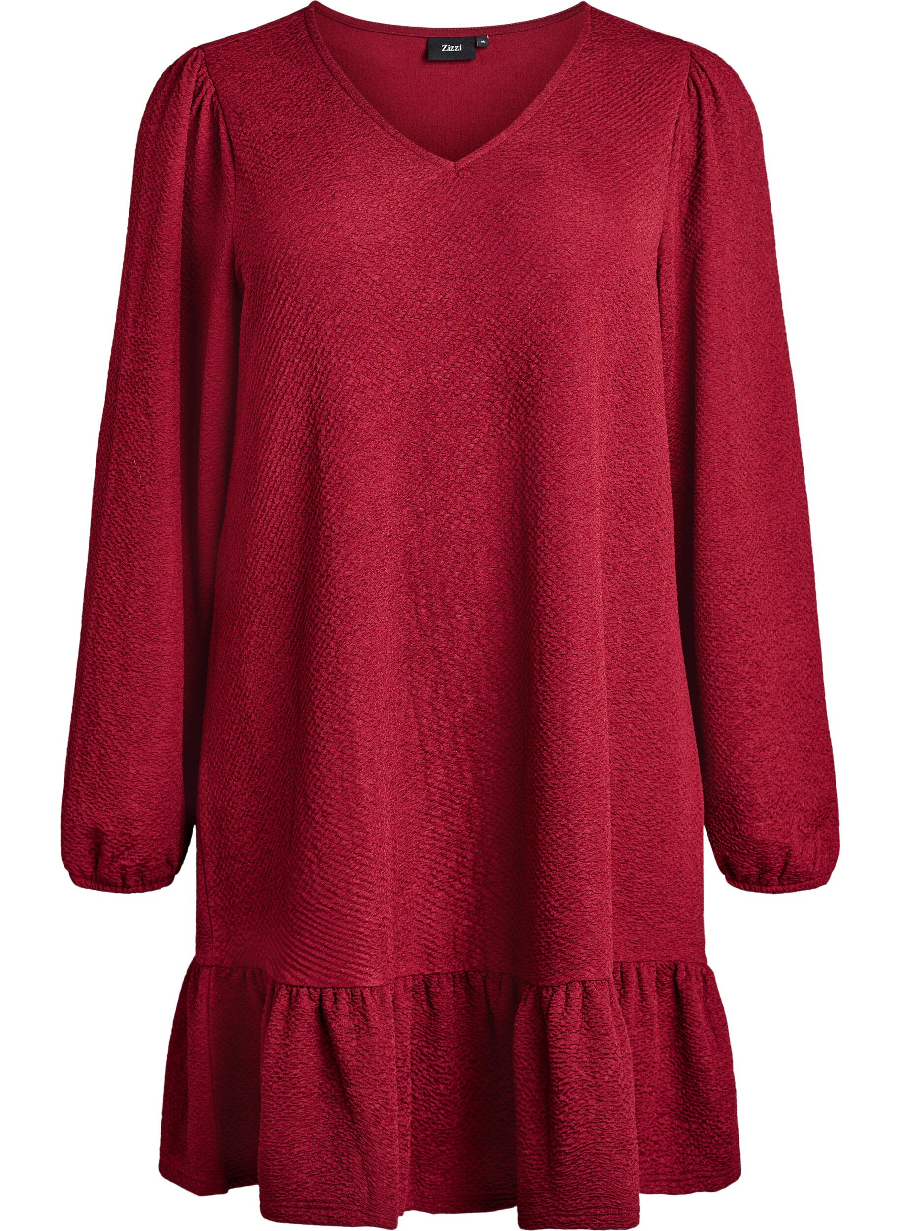 Kurzes strukturiertes Kleid mit R&uuml;schensaum