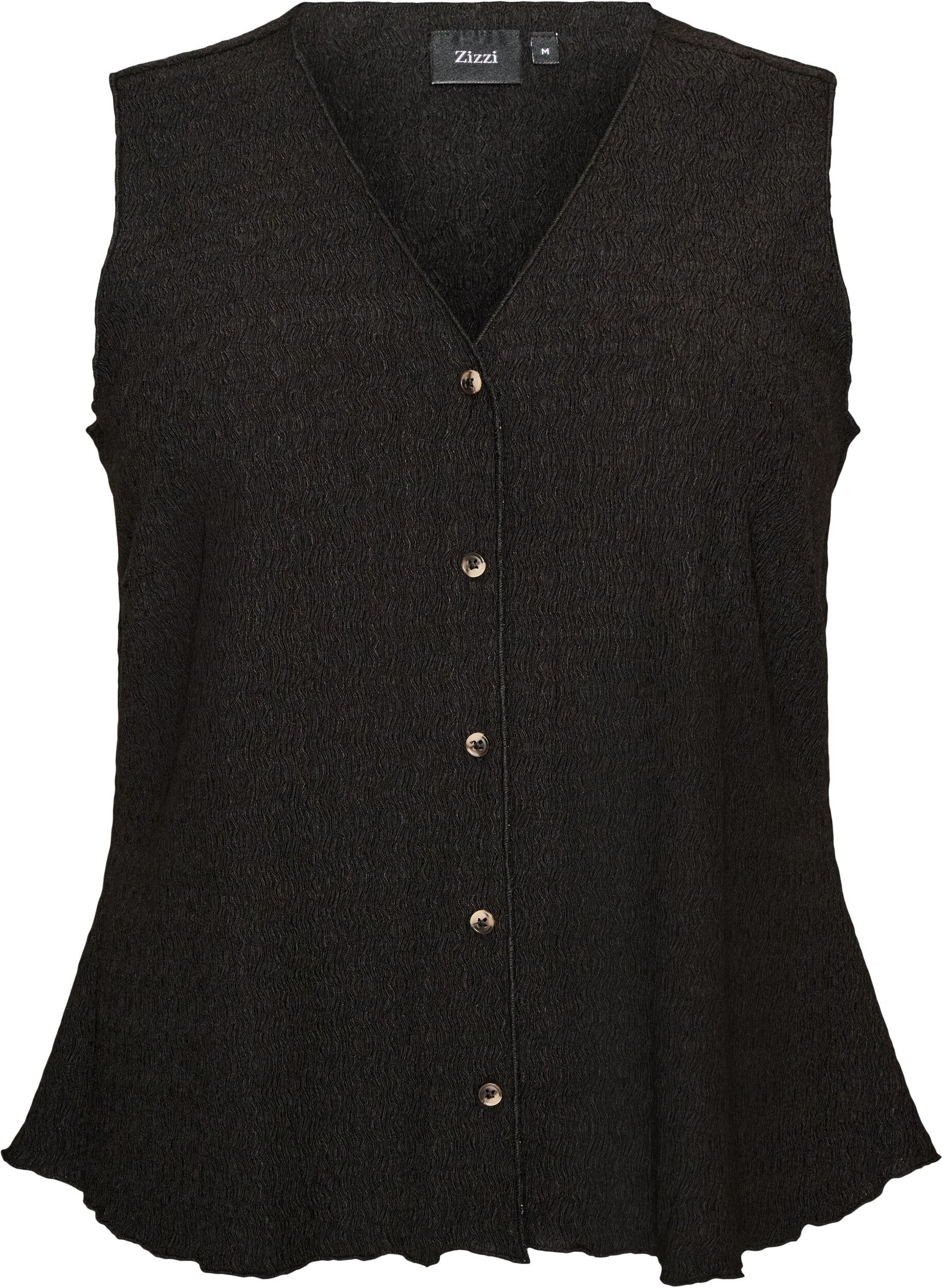 Zizzi&Auml;rmelloses Top mit welliger Struktur und Knopfverschluss, Schwarz, Packshot image number 0