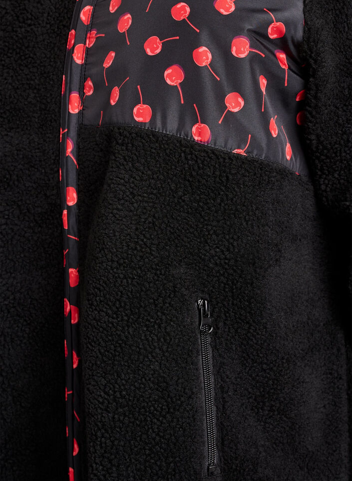 Jacke aus Teddyfleece mit Kirschdetails, Schwarz, Packshot image number 3