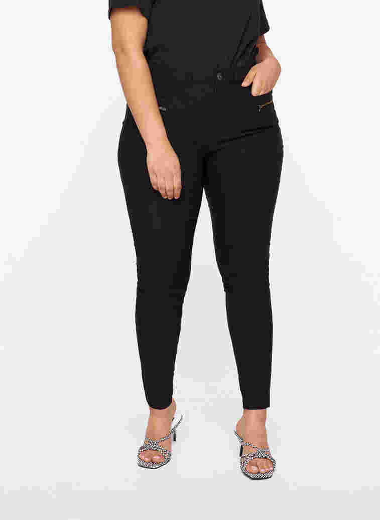 Enganliegende Hose mit Reißverschlussdetails, Black, Model image number 3