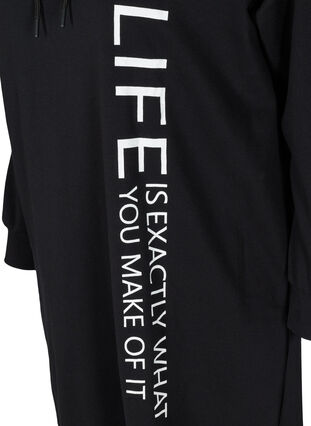 Langes Sweatshirt mit Kapuze und Printdetails, Black, Packshot image number 3