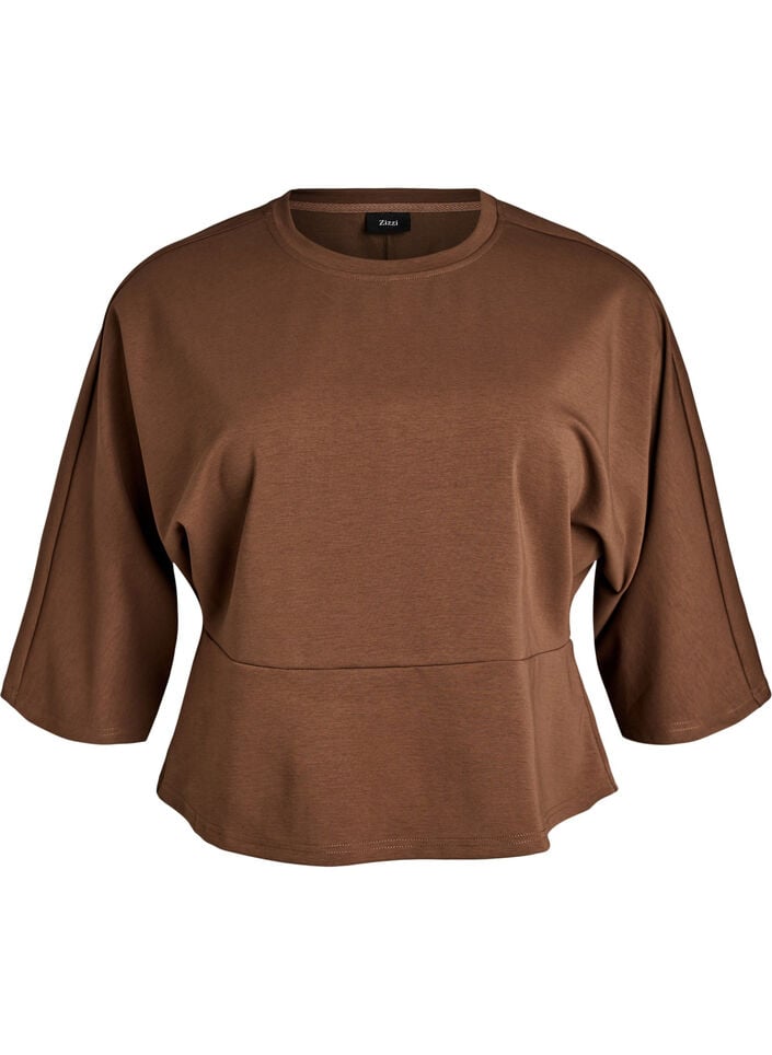 Peplum-Bluse mit ellenbogenlangen &Auml;rmeln, Braun, Packshot image number 0