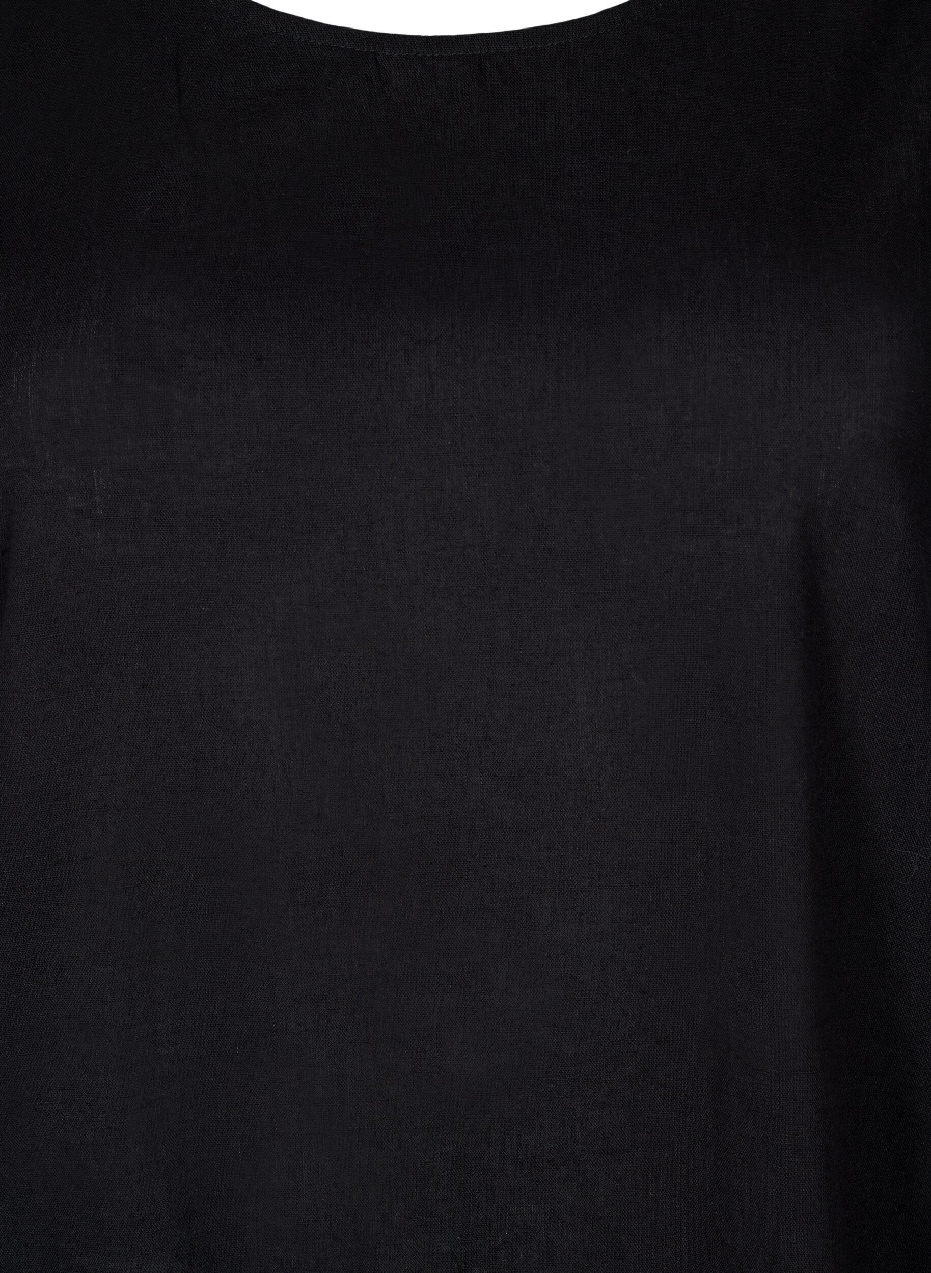 Zizzi &Auml;rmelloses Kleid aus Baumwollmischung mit Leinen, Black, Packshot image number 2