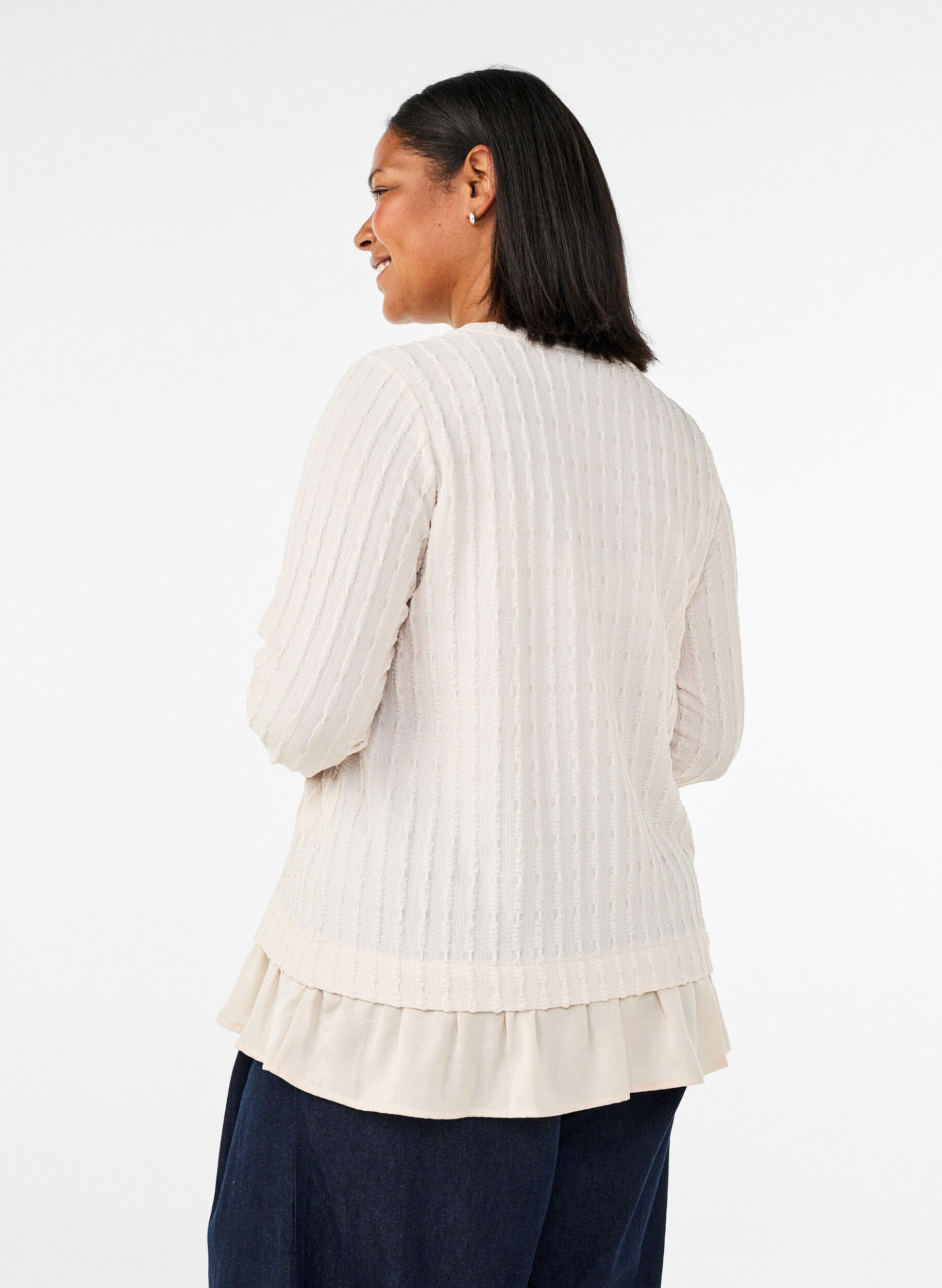 ZizziStrukturierte Bluse mit R&uuml;schensaum, Vanille, Model image number 2