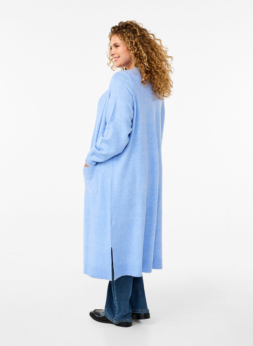 Lange Strickjacke mit Taschen, Cornflower Blue Mel., Model image number 1