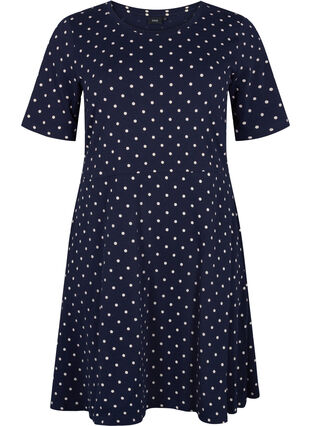 Gepunktetes Kleid aus Baumwolle mit kurzen Ärmeln, Night Sky Dot, Packshot image number 0