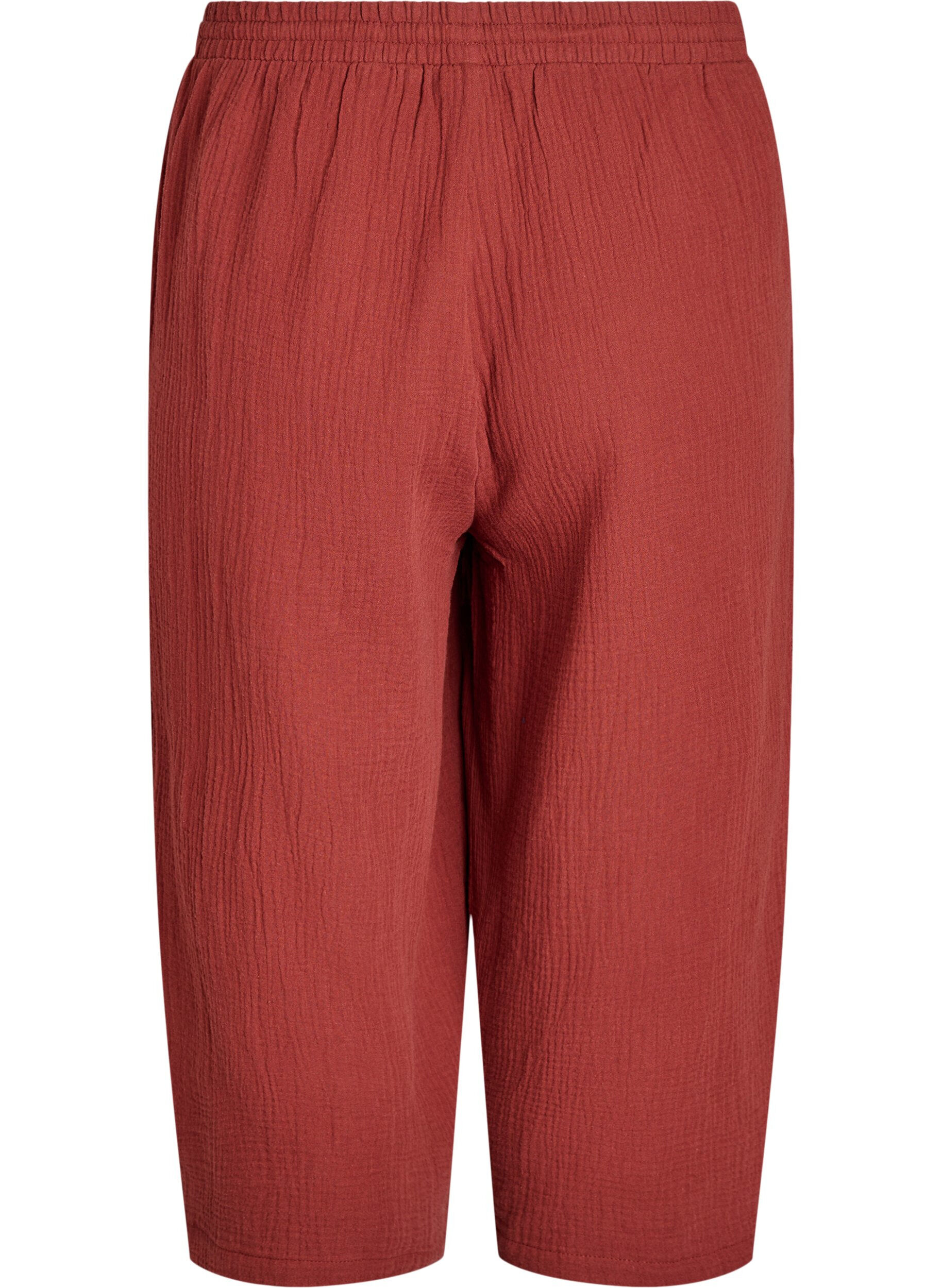 Zizzi Culotte-Hose aus Baumwollmusselin mit hohem Bund., Rot, Packshot image number 1