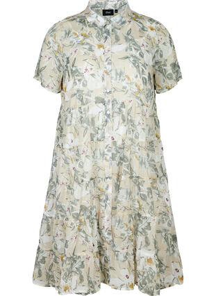 Kurzarm Kleid mit Blumenmuster, Beige Flower AOP, Packshot image number 0