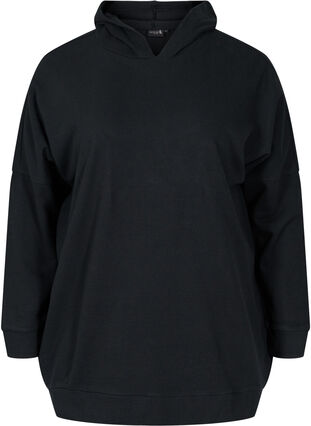Sweatshirt aus Baumwolle mit Kapuze und High-Low-Effekt, Black, Packshot image number 0