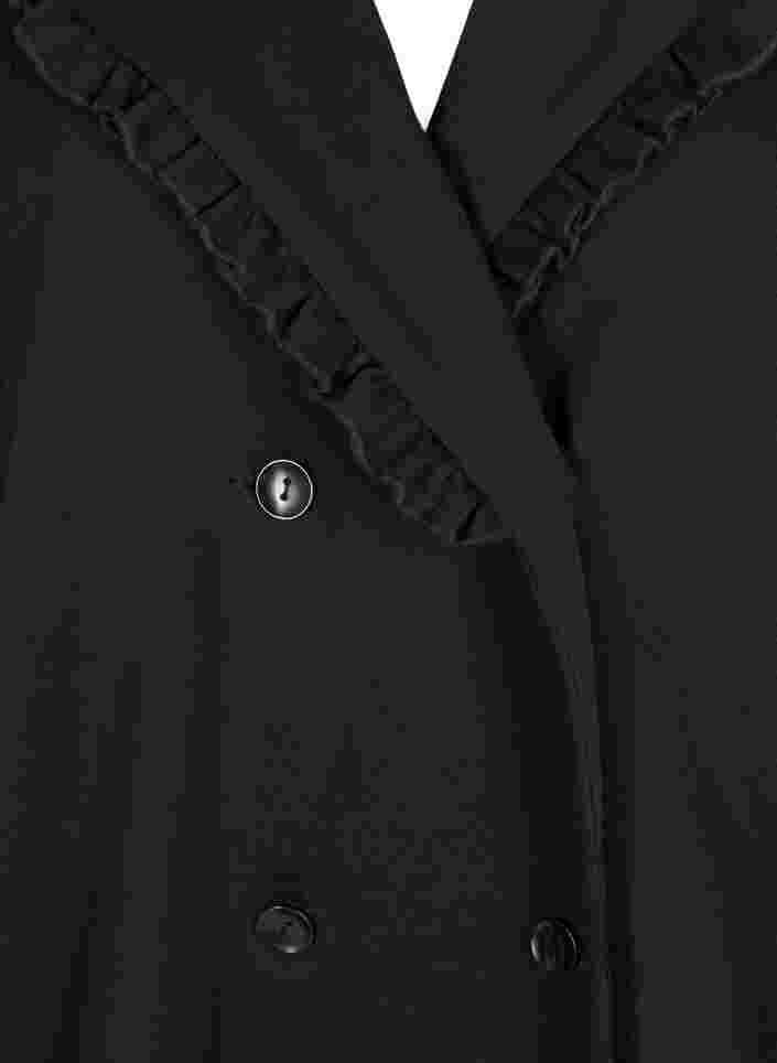Lange Jacke mit breitem Kragen und Rüschendetails, Black, Packshot image number 2