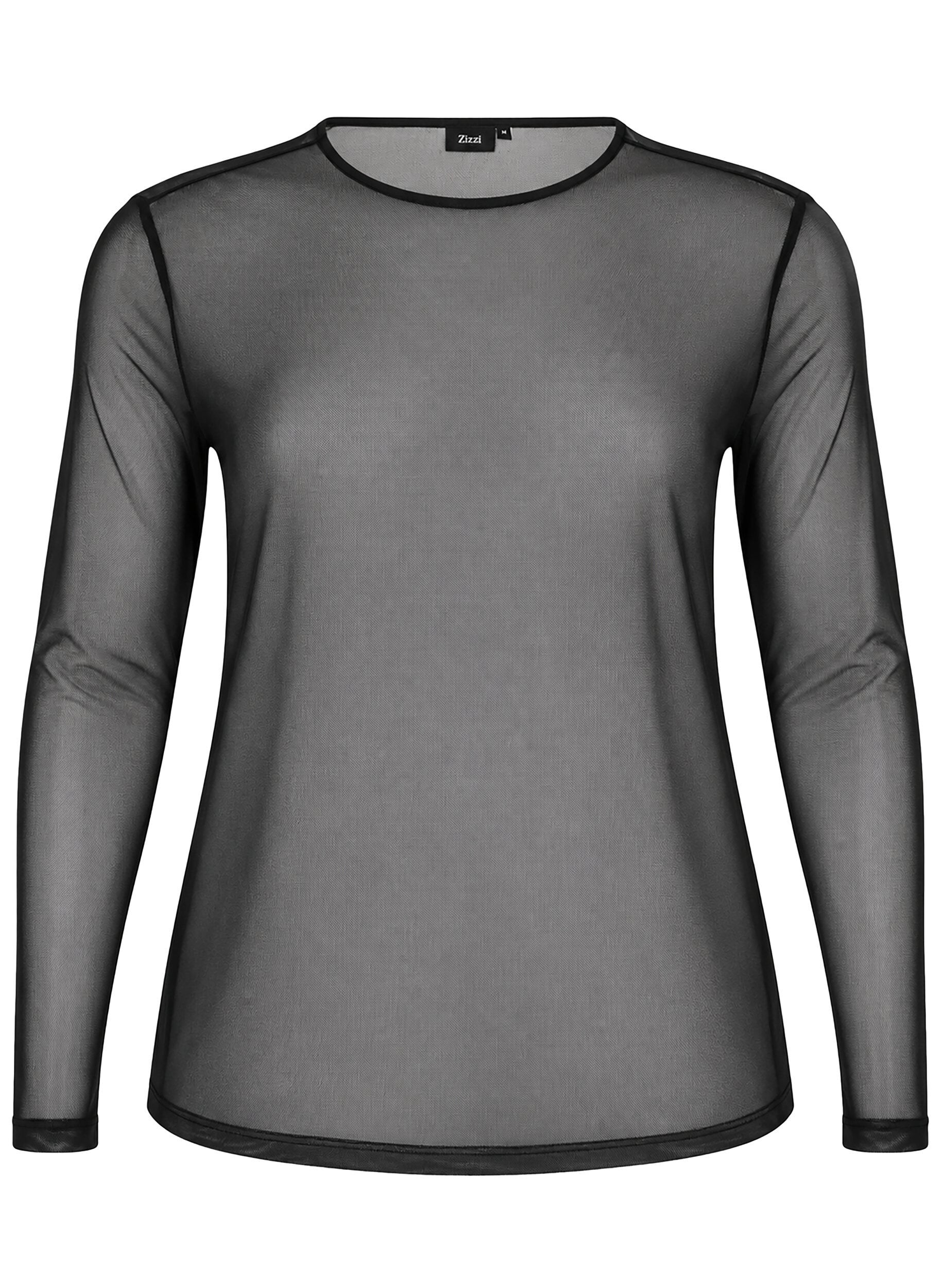 ZizziMeshbluse mit langen &Auml;rmeln, Schwarz, Packshot image number 0