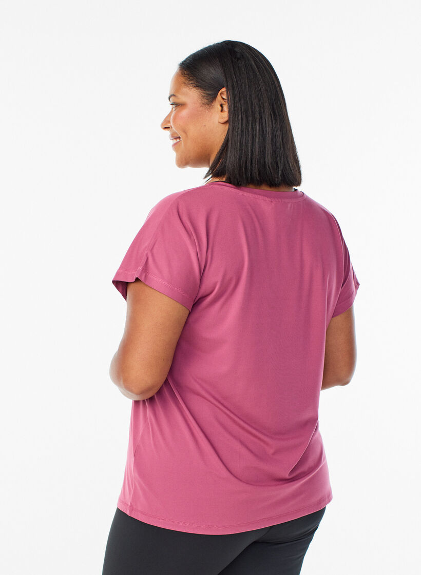 Lockeres Trainings-T-Shirt mit V-Ausschnitt, Rot, Model image number 2