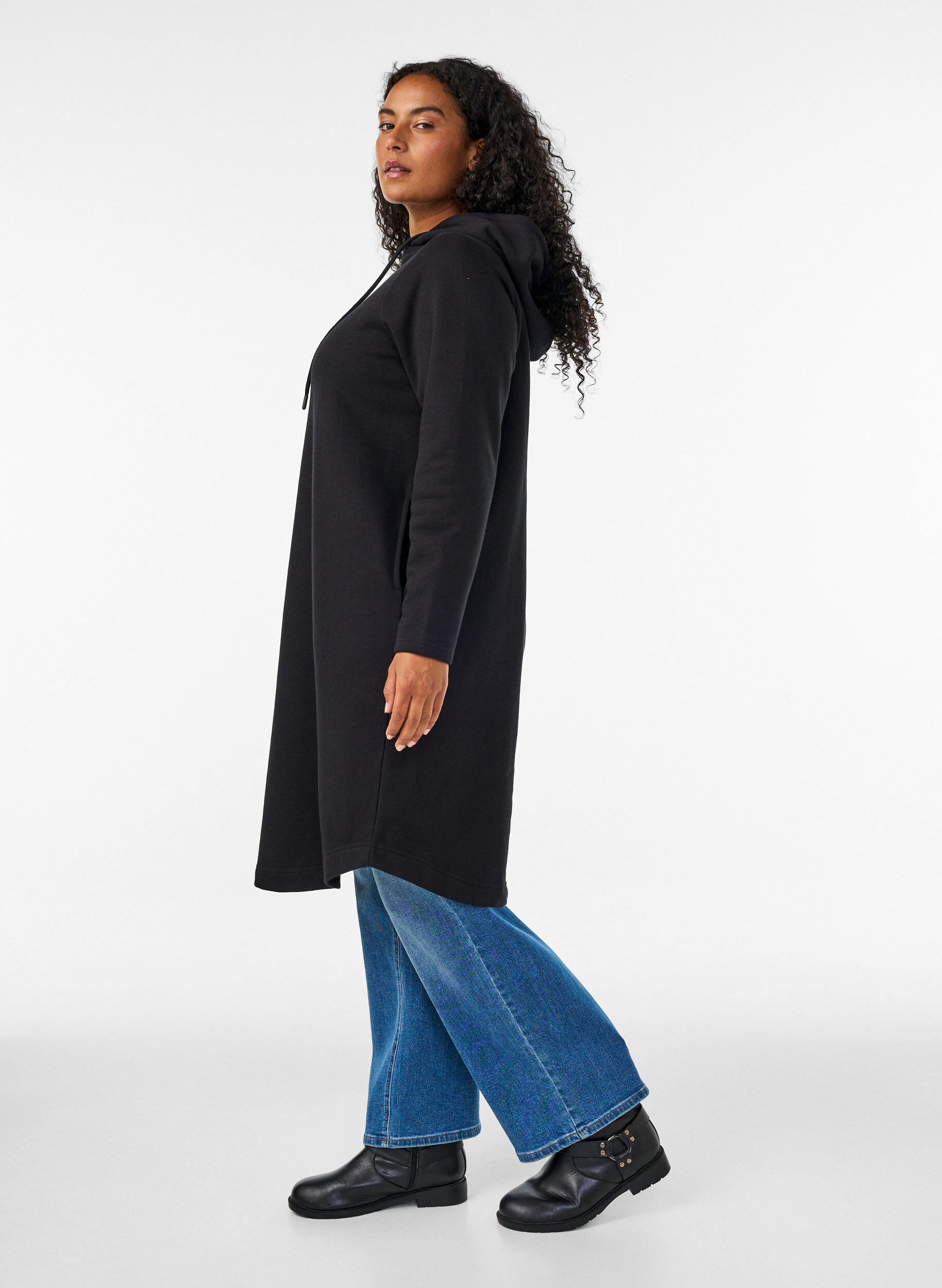 ZizziKapuzen-Sweatkleid mit Taschen, Schwarz, Model image number 2