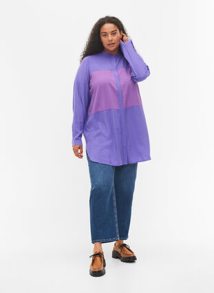 Lange Hemdbluse mit Color-Block, Purple Block, Model image number 2