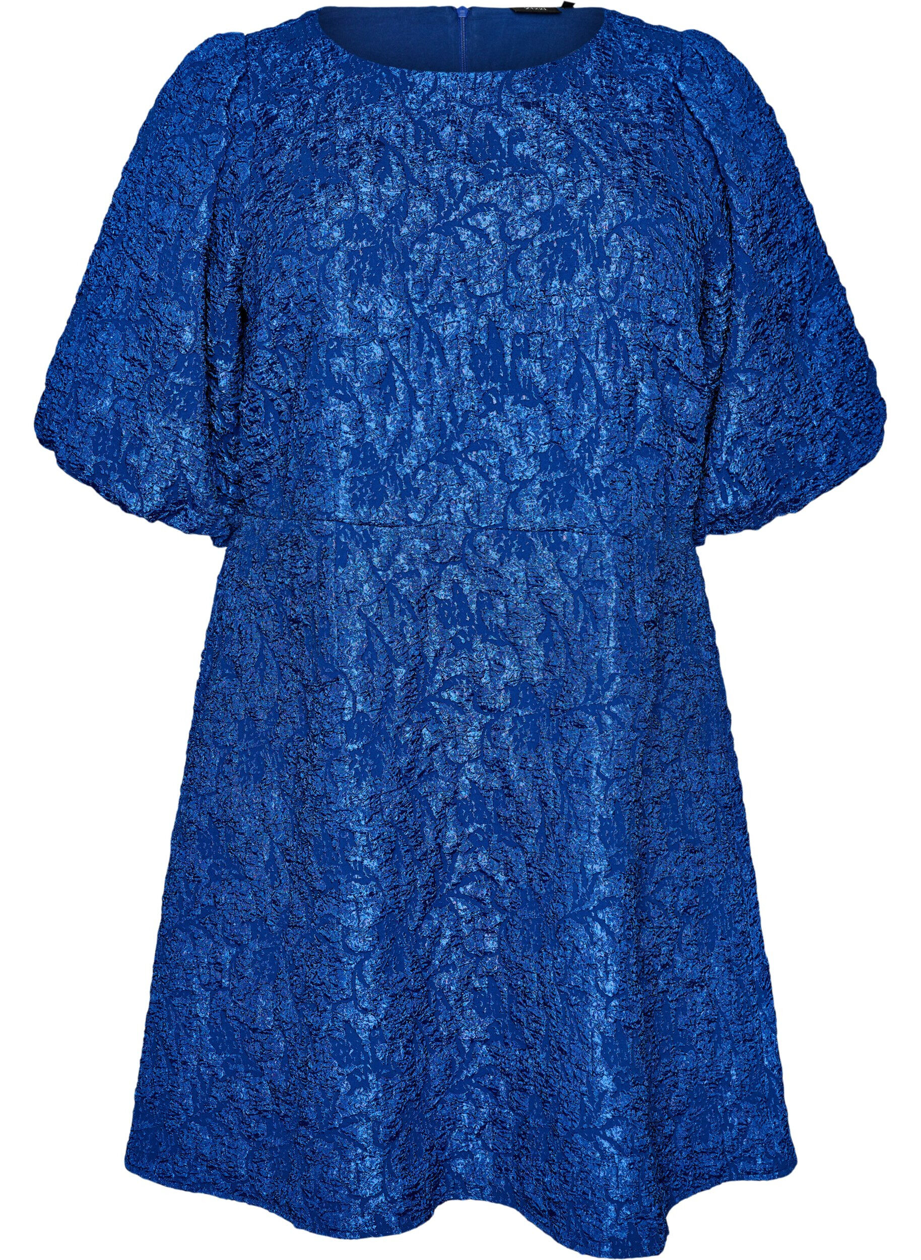 ZizziKleid aus Jacquard mit Puff&auml;rmeln und A-Linie, Blau, Packshot image number 0
