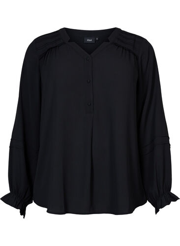 Bluse mit langen Ärmeln und Knopfverschluss, Black, Packshot image number 0