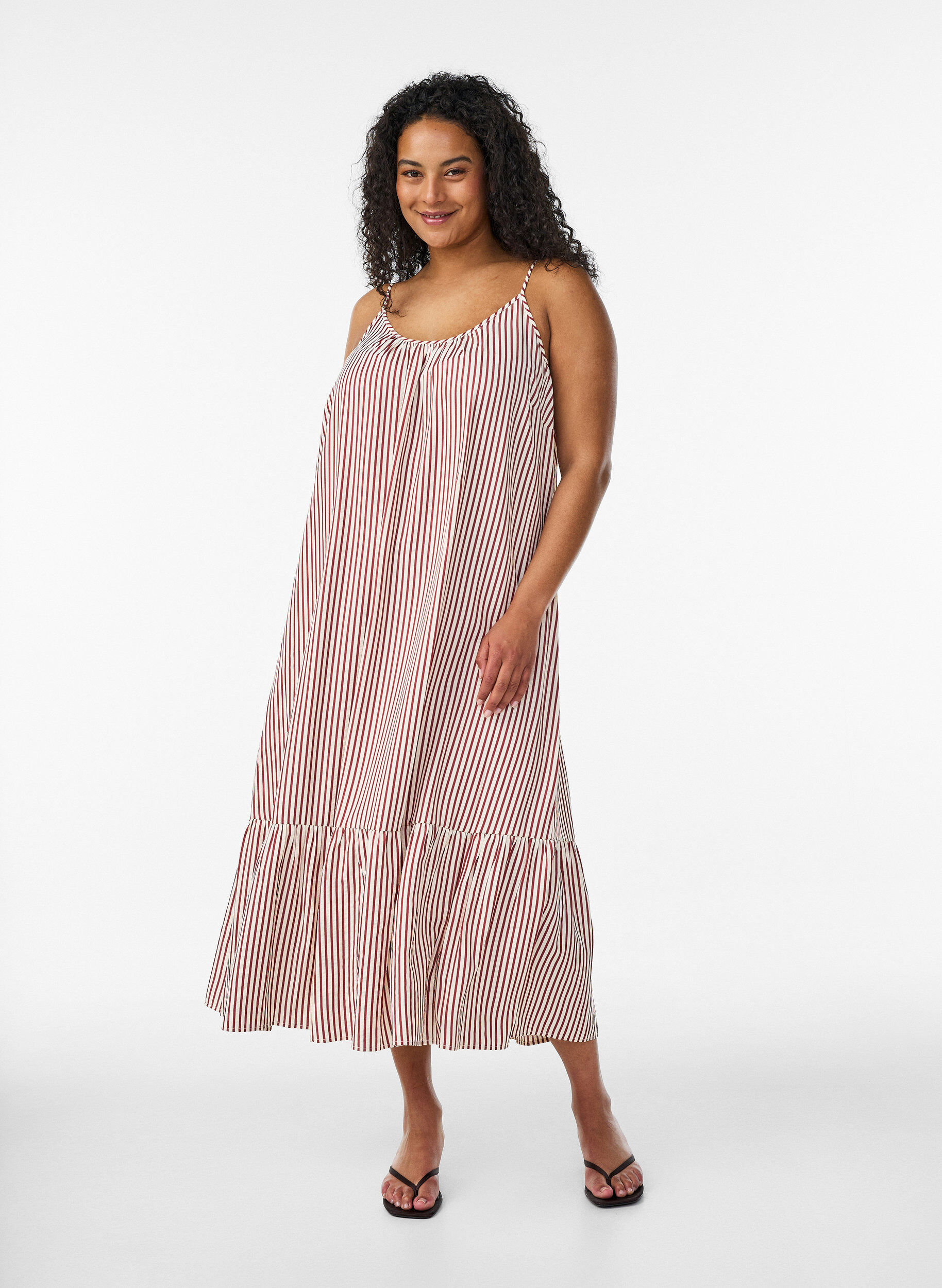 ZizziSommerkleid mit Streifen und A-Linie, Rot, Model image number 0