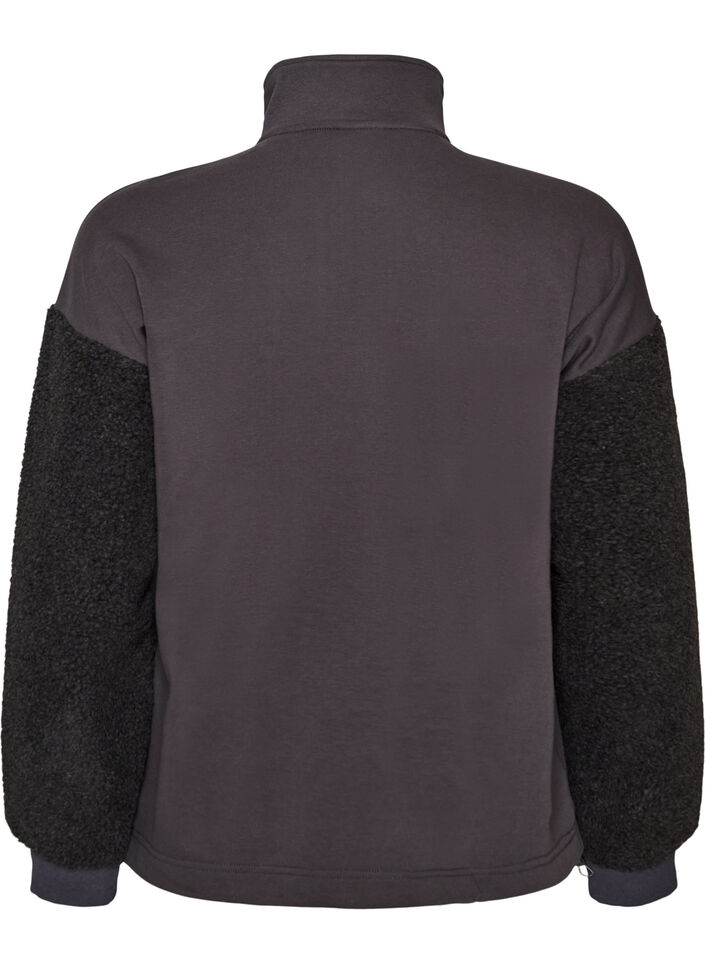 Sweatshirt mit Teddy-&Auml;rmeln und hohem Kragen, Grau, Packshot image number 1
