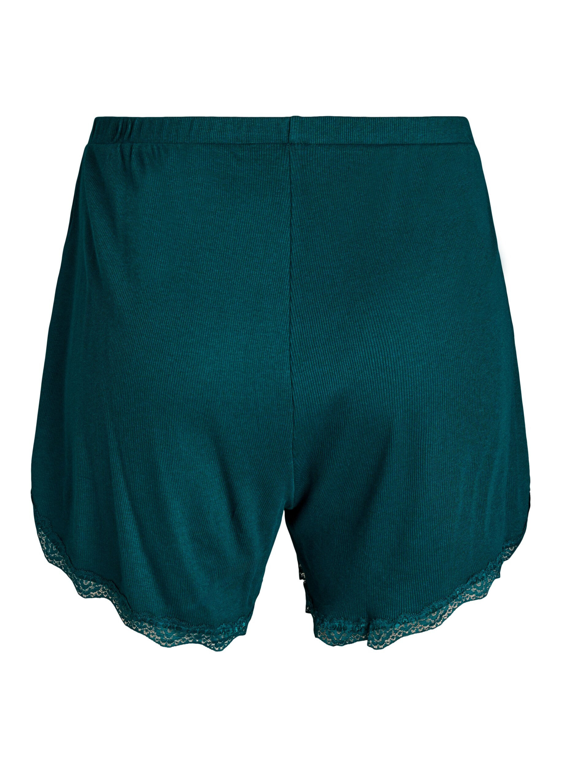 Zizzi Lockere Nachtshorts aus geripptem Material mit Spitzensaum, Gr&uuml;n, Packshot image number 1