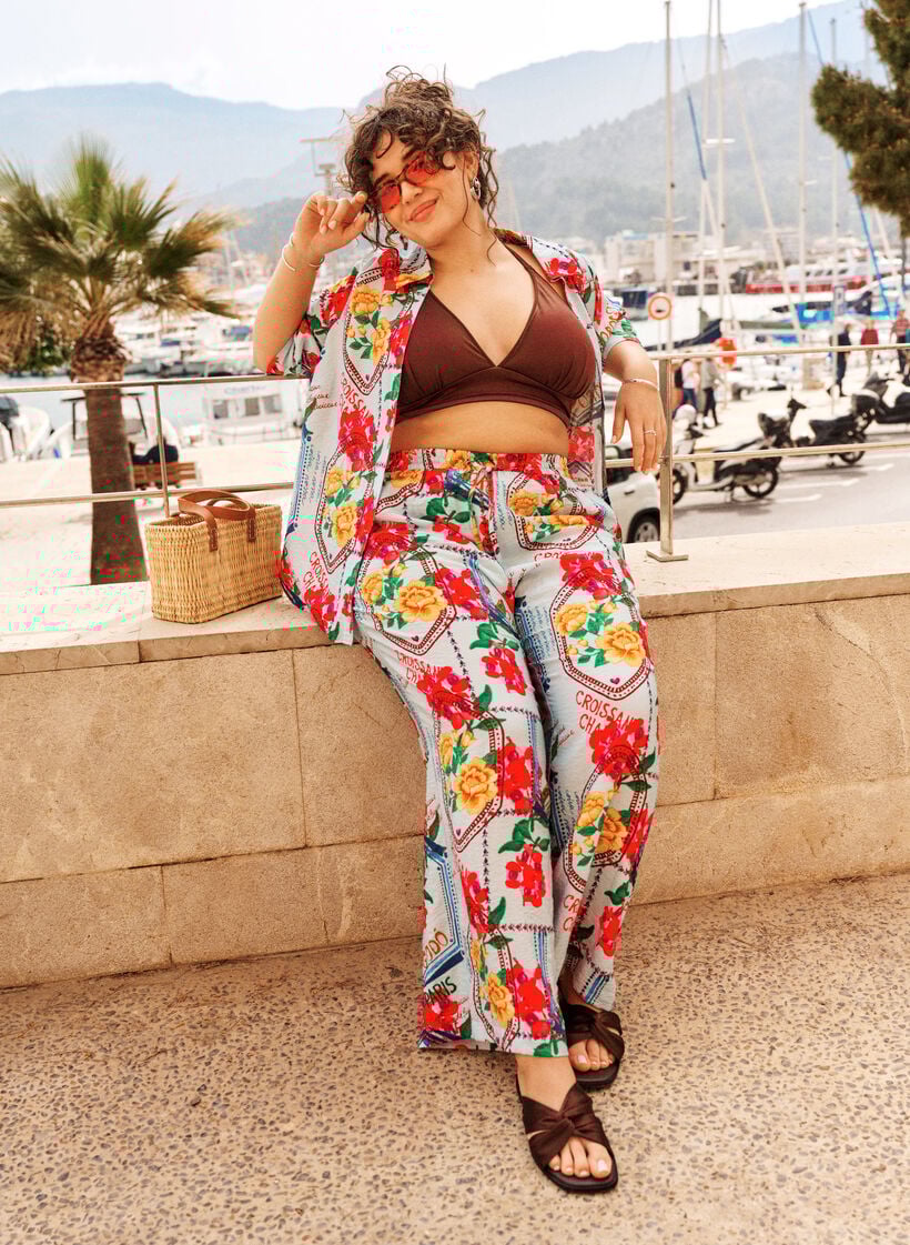 Hose mit geradem Bein in farbenfrohem Print, Blau, Image image number 0