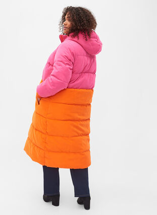 Lange Winterjacke mit Colour-Block, Pink W/Orange, Model image number 1