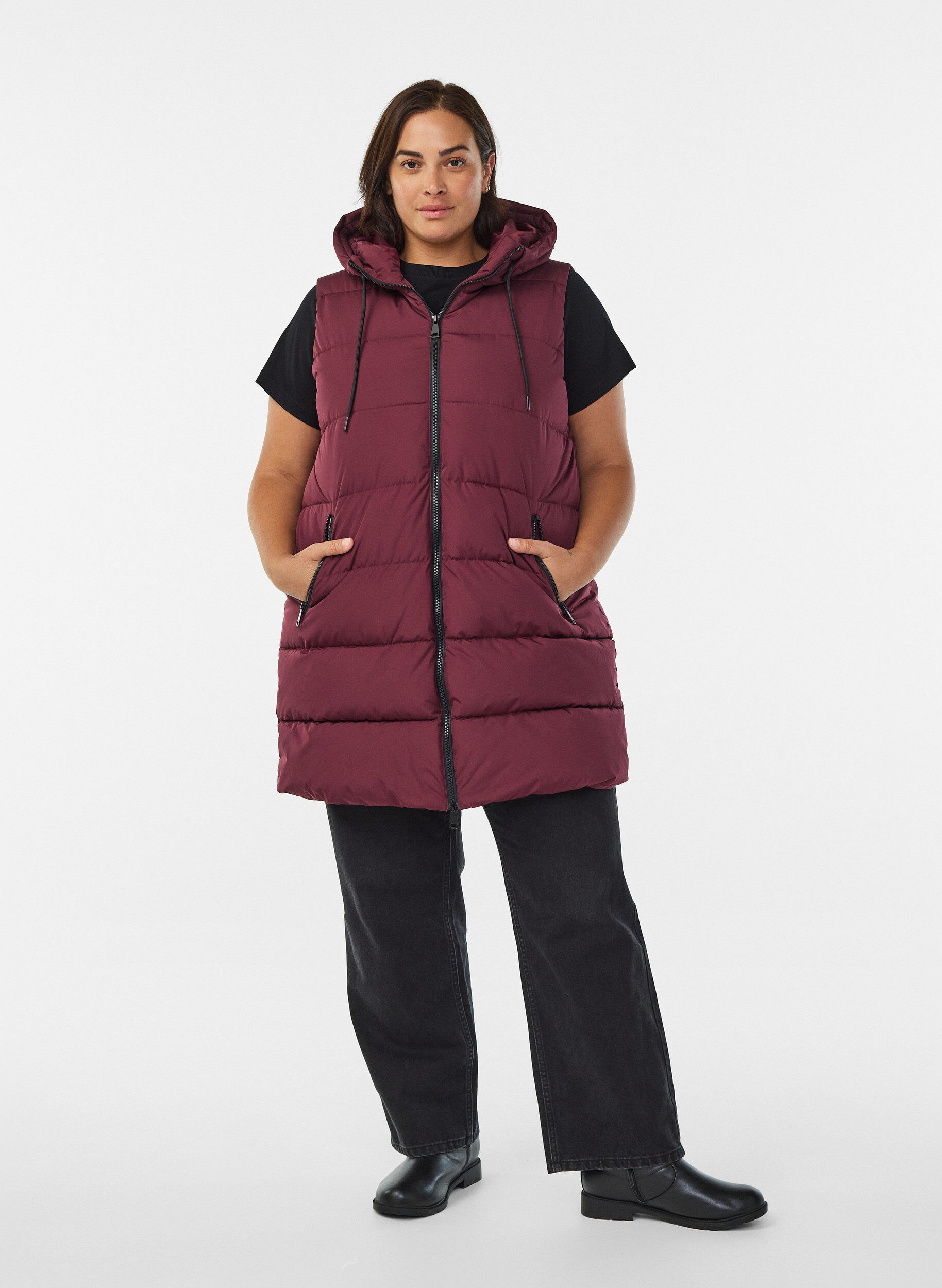 ZizziLanger Weste mit Kapuze und Taschen, Rot, Model image number 1