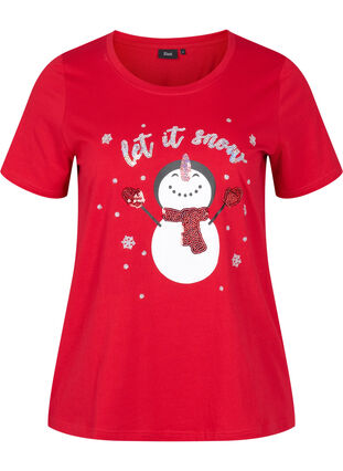 Weihnachts-T-Shirt aus Baumwolle, Tango Red Snowman, Packshot image number 0