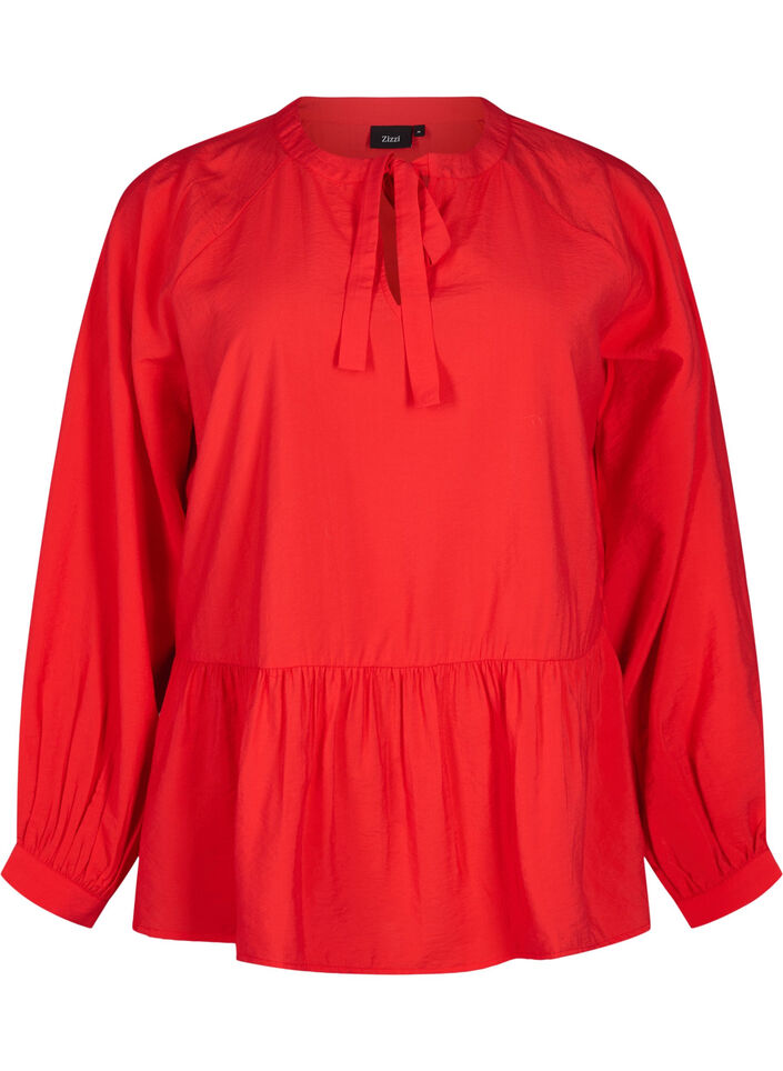 Bluse mit Schleife und langen Ärmeln, Rot, Packshot image number 0