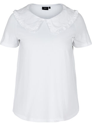 Kurzarm T-Shirt aus Baumwolle mit Kragen, Bright White, Packshot image number 0