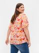 Kurzärmelige Viskosebluse mit Blumendruck, Red Orange AOP, Model image number 1