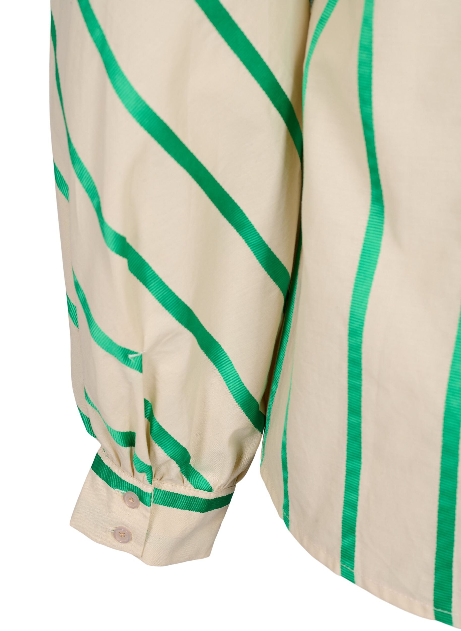 Zizzi Gestreifte Hemdbluse aus Baumwolle mit R&uuml;schenkragen, Beige Green Stripe, Packshot image number 3