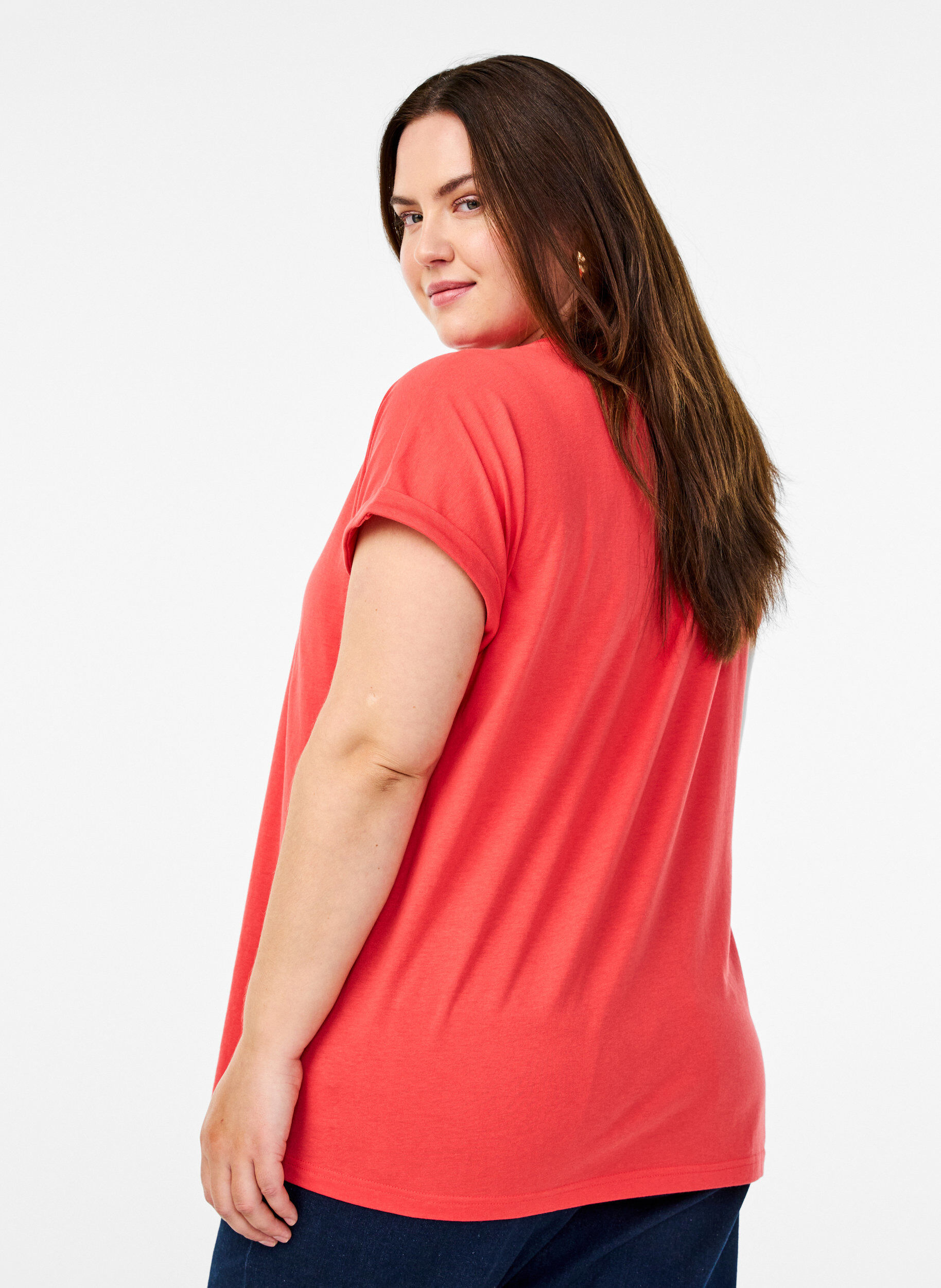 ZizziKurz&auml;rmliges T-Shirt aus einer Baumwollmischung, Rot, Model image number 2