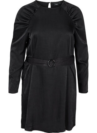 Langarm Kleid mit passendem Taillengürtel, Black, Packshot image number 0