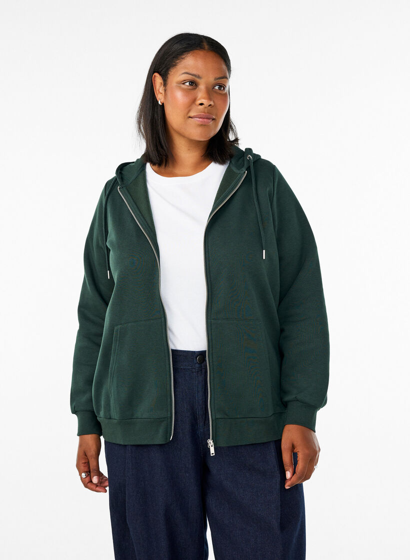 Kapuzensweatshirt mit Rei&szlig;verschluss und Taschen, Gr&uuml;n, Model image number 0