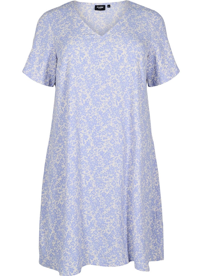 FLASH - Kleid mit kurzen Ärmeln und V-Ausschnitt, Blau, Packshot image number 0