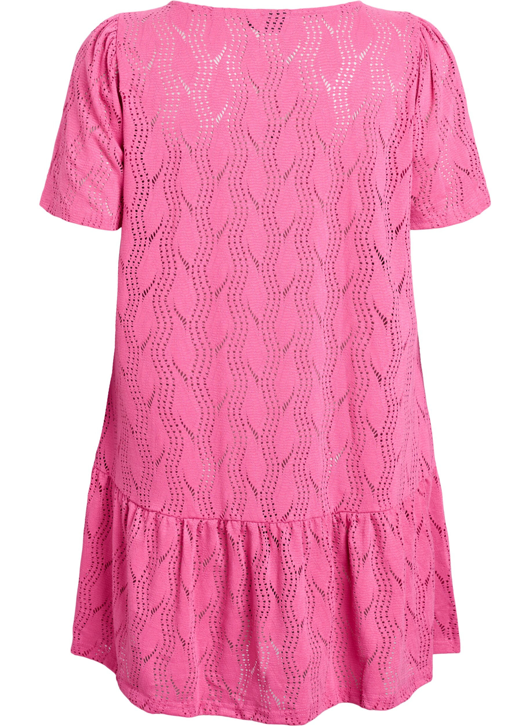 Zizzi Kurzes Jerseykleid mit Lochmuster, Pink, Packshot image number 1