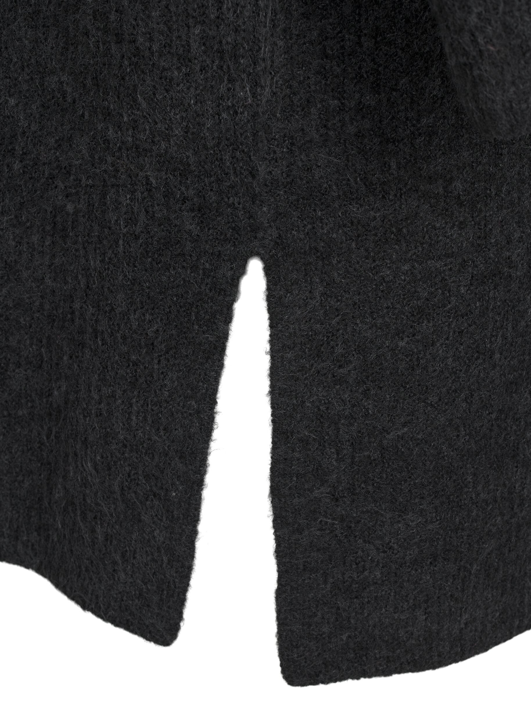 Zizzi FLASH - Gerippter Cardigan mit Schlitzen, Dark Grey Melange, Packshot image number 3