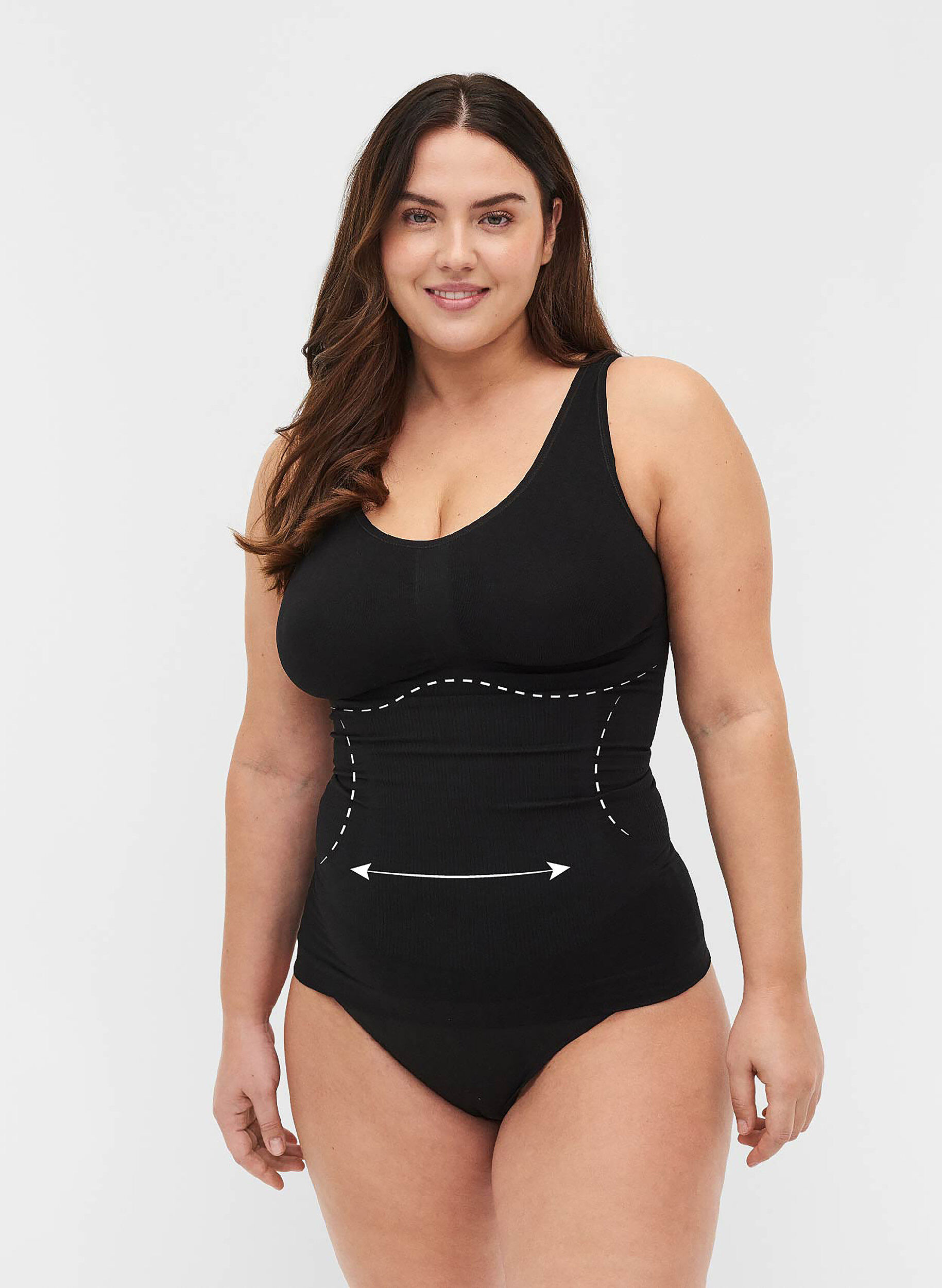 Shapewear Top mit breiten Tr&auml;gern, Schwarz, Model