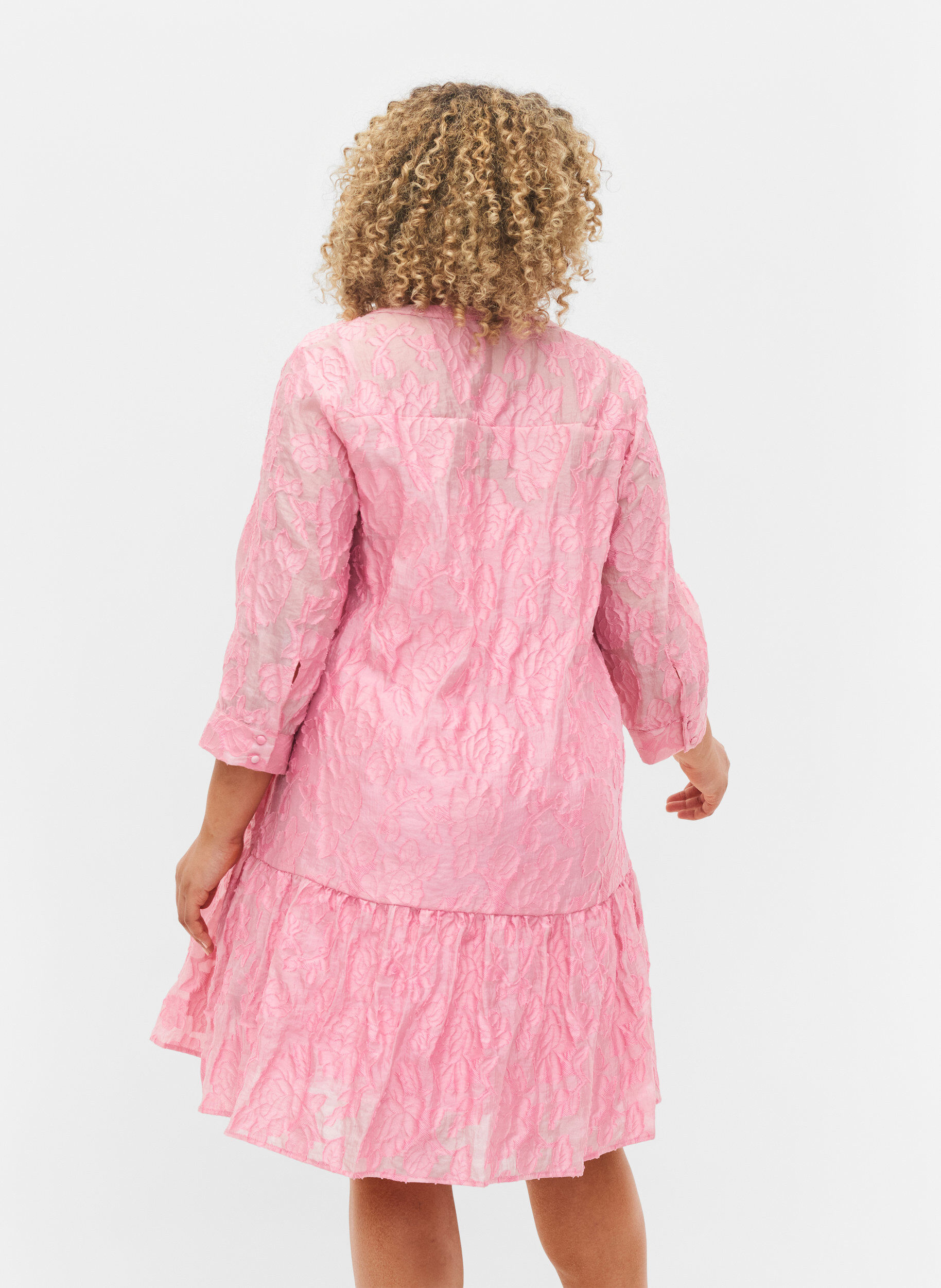 Zizzi A-Linie Jacquard-Kleid mit R&uuml;schen, Cashmere Rose, Model image number 1