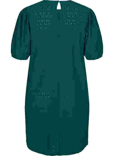 Kleid mit Strukturmuster und Ballonärmeln, Deep Teal, Packshot image number 1