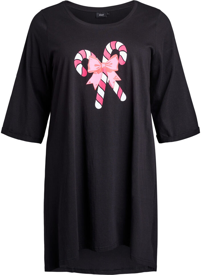 Nachthemd aus Bio-Baumwolle mit Weihnachtsmotiv, Schwarz, Packshot image number 0