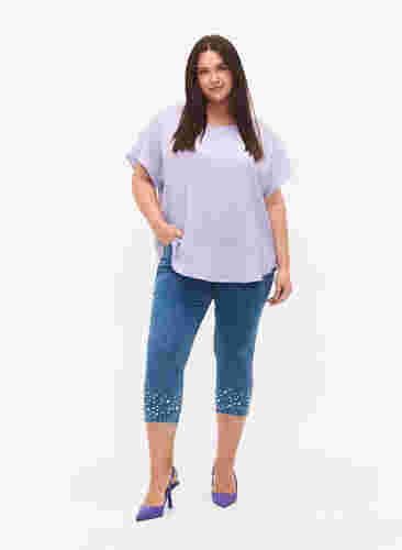 Bluse mit kurzen Ärmeln und Rundhalsausschnitt, Lavender, Model image number 2