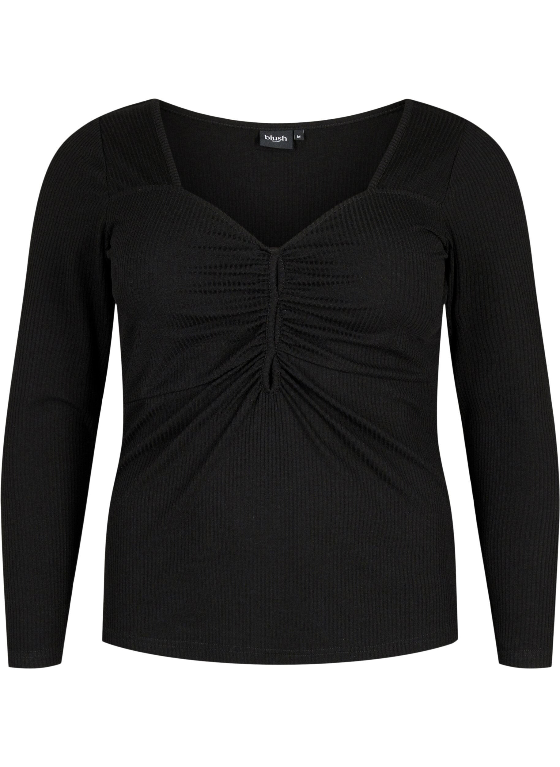 Zizzi Gerippte Bluse mit Loch-Detail, Black, Packshot image number 0
