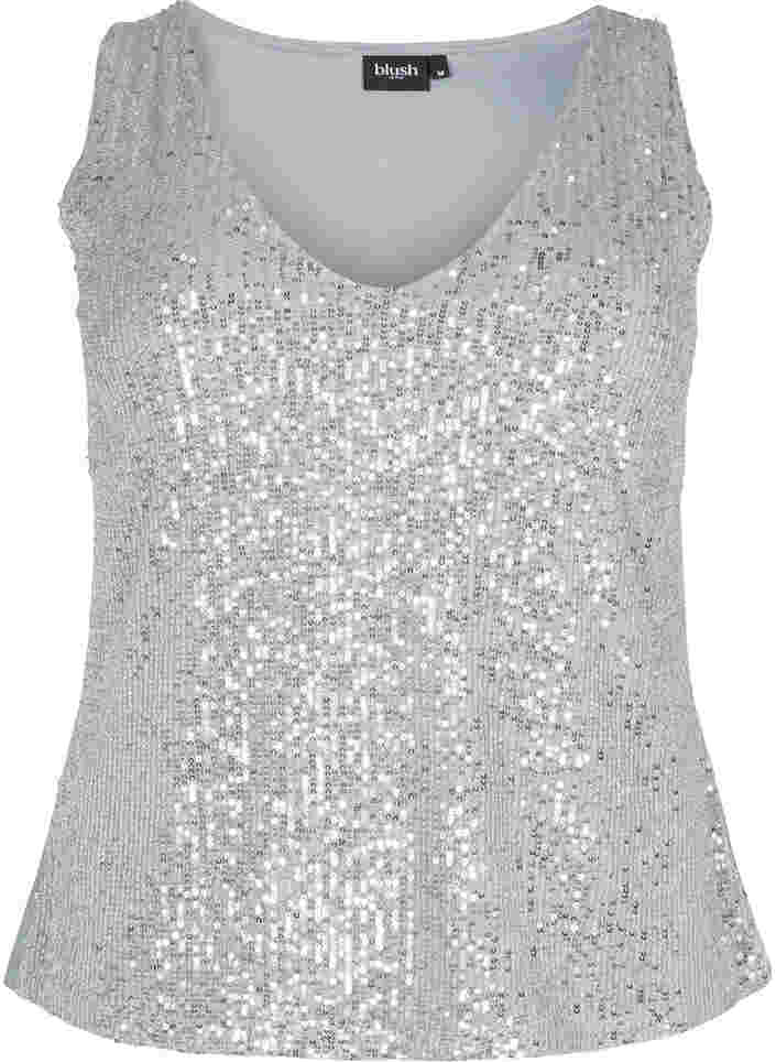 Ärmelloses Paillettenkleid mit V-Ausschnitt, Silver, Packshot image number 0